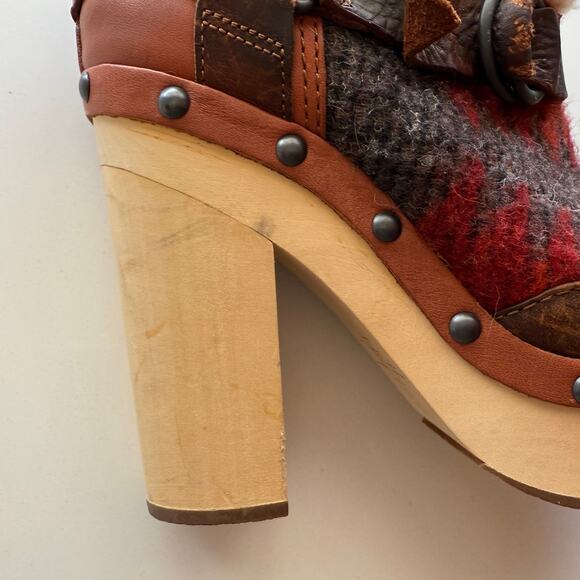 Woolrich Anthropologie Artist Wool and Shearling Wood Sole Heeled Boots sz 8‎ - Picture 5 of 10